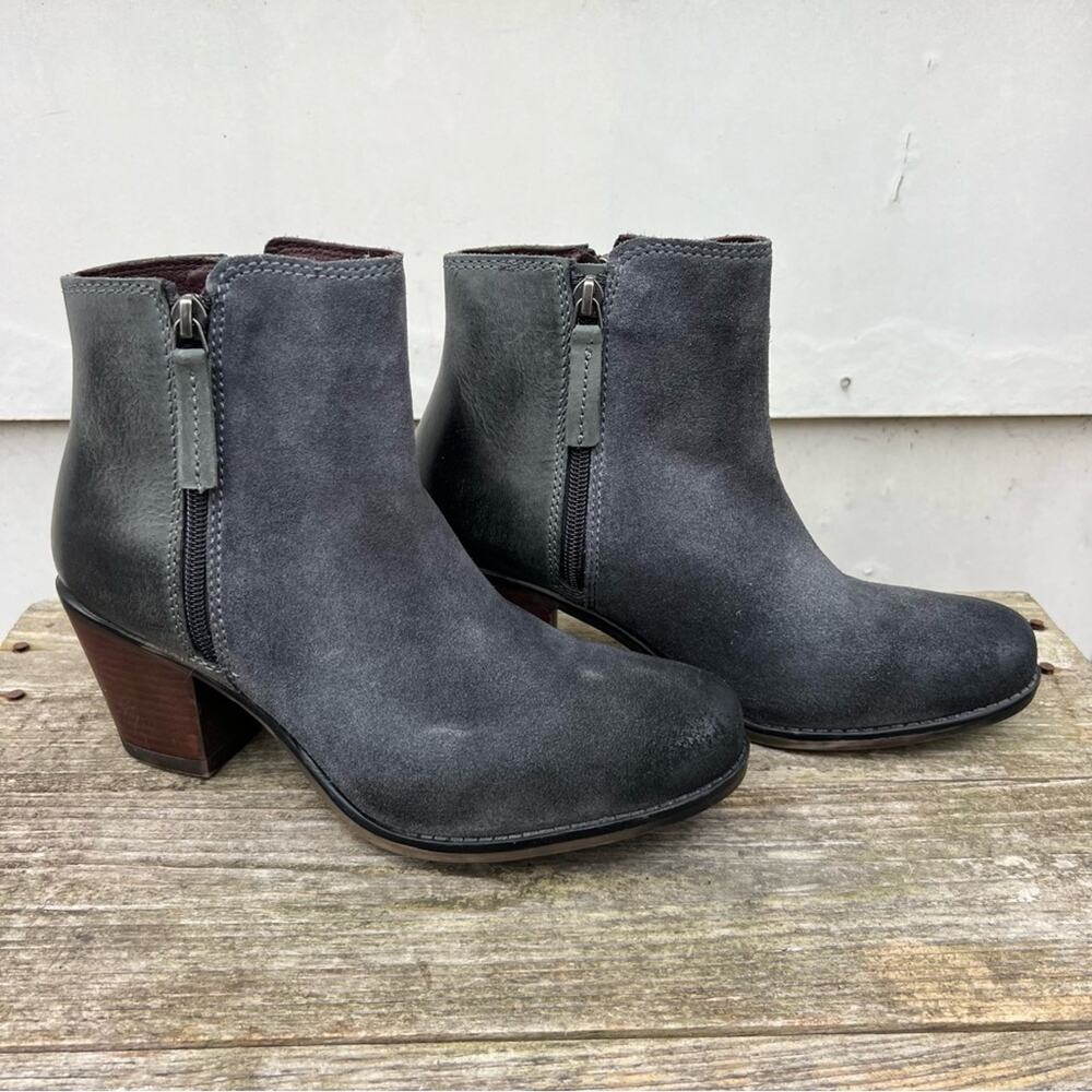 Roan Bed Stu Lina Mixed Suede Leather Black Charcoal Heeled Boot Bootie 9.5